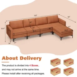 Costway Modular L-shaped Sectional Sofa W/ Reversible Chaise & 4 USB Ports OrangeDark Grey -Costway GUEST b42621b6 706a 4ba9 939c 5945b3c05ba9