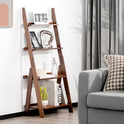 Costway 4 Tiers Bamboo Ladder Shelf Bookcase Storage Organizer Plant Flower Stand 4 Costway 4 Tiers Bamboo Ladder Shelf Bookcase Storage Organizer Plant Flower Stand - Image 2