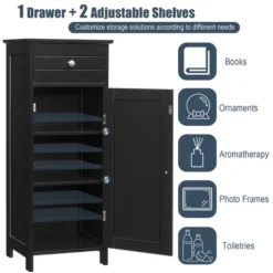 Costway Bathroom Floor Cabinet Storage Organizer Free-Standing W/ Drawer GreyBlackBrown -Costway GUEST b42ef165 5c5d 48a9 a830 c139ae3b6cae