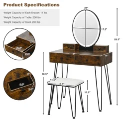 Costway Industrial Vanity Makeup Dressing Table Padded Stool Set 3-Color Lighted Mirror -Costway GUEST b479dc55 76d2 4ace 8fe8 83f8f08c9a63