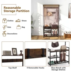 Costway 71'' Coat Rack Hall Tree With Shoe Bench Industrial Entryway Storage Shelf With Hooks 16 Costway 71'' Coat Rack Hall Tree With Shoe Bench Industrial Entryway Storage Shelf With Hooks -Costway GUEST b47ebd6b ee0c 4064 a9dd b5980c476543