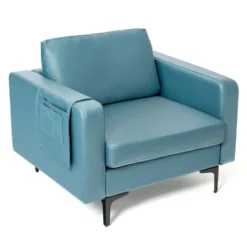 Costway Modern Leathaire Fabric Accent Armchair Single Sofa W/ Side Storage Pocket -Costway GUEST b484a082 9bff 434c 9f47 630c0af49838