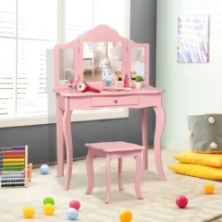 Costway Kids Vanity Table & Stool Princess Dressing Make Up Play Set For Girls Pink 16 Costway Kids Vanity Table & Stool Princess Dressing Make Up Play Set For Girls Pink -Costway GUEST b48518ee a593 4270 991b f0a49adef908