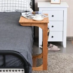 Costway Bamboo Sofa Table Laptop Desk Coffee Snack End Table Bedside Table W/Storage Bag -Costway GUEST b4956d67 fef4 4c3c bd2c dc0311e3beb8
