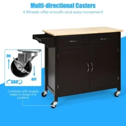 Costway Modern Rolling Kitchen Island Cart Wood Top Storage Trolley With Storage Drawers -Costway GUEST b4bf8abc 0ea6 4714 bcc0 cb350700098d 1