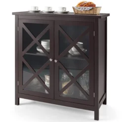 Costway Kitchen Buffet Sideboard Storage Cabinet W/Glass Doors & Adjustable Shelf WhiteBrown -Costway GUEST b4e5d769 b52b 4240 88fb 45e7e31703a9