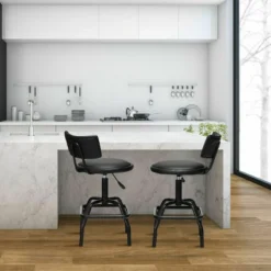 Costway Set Of 2 Adjustable Swivel Vintage Bar Stool PU Leather Steel Frame W/ Backrest -Costway GUEST b4e98b09 bf6c 4c2c 800e 154fae432db4