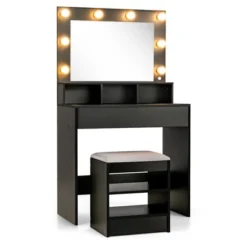 Costway Vanity Table Set With Lighted Mirror 8 LED Bulbs Large Drawer Cushion Stool 19 Costway Vanity Table Set With Lighted Mirror 8 LED Bulbs Large Drawer Cushion Stool -Costway GUEST b4fa97d8 7878 40cf b9a9 ed3d1323edb5