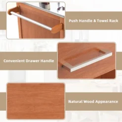 Costway Wood Kitchen Trolley Cart Stainless Steel Top Rolling Storage Cabinet Island -Costway GUEST b544d4b2 76f5 4c42 a4f7 af159858942d