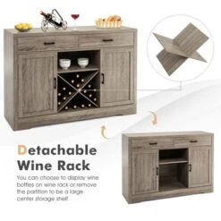 Costway Kitchen Storage Buffet Cabinet Farmhouse Wooden Sideboard W/2 Drawer & Wine Rack -Costway GUEST b5bb9357 4b59 4b31 a1f4 e9f43b742fc1