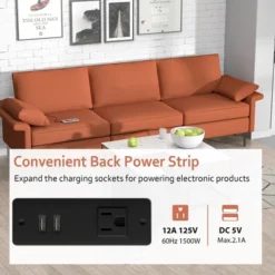 Costway Modern Modular Fabric 3-Seat Sofa Couch W/ Socket USB Ports & Metal Legs RedGreen -Costway GUEST b619d809 dfe4 486a a3f2 13bf8536125a