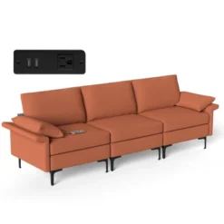 Costway Modern Modular Fabric 3-Seat Sofa Couch W/ Socket USB Ports & Metal Legs RedGreen -Costway GUEST b631a5ae e551 480f ae3a e0aaad5e6fd3