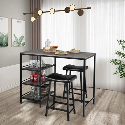 Costway 3 Piece Counter Height Dining Bar Table Set W/2 Stools&3 Storage Shelves 5 Costway 3 Piece Counter Height Dining Bar Table Set W/2 Stools&3 Storage Shelves - Image 3