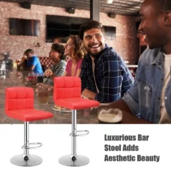 Costway Set Of 2 Bar Stools Adjustable Swivel Kitchen Counter Bar Chair PU Leather Red Full Back -Costway GUEST b6708db5 a5d8 4e66 806e 5eed16d4d4c1