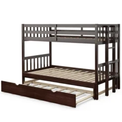 Costway Twin Over Twin Pull-Out Bunk Bed With Trundle Wooden Ladder WhiteEspresso 20 Costway Twin Over Twin Pull-Out Bunk Bed With Trundle Wooden Ladder WhiteEspresso -Costway GUEST b67c0aa4 bd10 4b17 a326 538f5e76329c