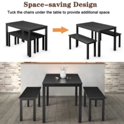 3pcs Dining Set Modern Studio Collection Table With 2 Benches Wood Legs Black -Costway GUEST b68fa838 0cb1 43fa 91f2 b272bd0d16b7