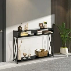 Costway Steel Frame Console Table With Open Shelf And Storage Compartments Black 12 Costway Steel Frame Console Table With Open Shelf And Storage Compartments Black -Costway GUEST b6d17b96 b75b 4655 8143 6bf952ea1c33