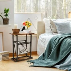 Costway Industrial End Side Table Mesh Magazine Holder Nightstand Rustic Brown -Costway GUEST b6f43842 c4ac 4a11 979d 0ecbec03f1fd