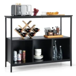 Costway Buffet Sideboard Kitchen Storage Cabinet Open Shelf W/ 3 Compartments BlackRustic -Costway GUEST b718a1d6 f805 43e5 816c e02821417b0f