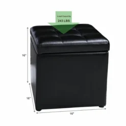 Costway 16''Cube Ottoman Pouffe Storage Box Lounge Seat Footstools With Hinge Top Black