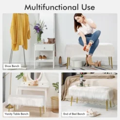 Costway Fauxfur Ottoman Bench Modern Vanity Bench Stool W/ Golden Legs WhitePink -Costway GUEST b77d2da3 70dd 402f b4e2 502c71e376a6
