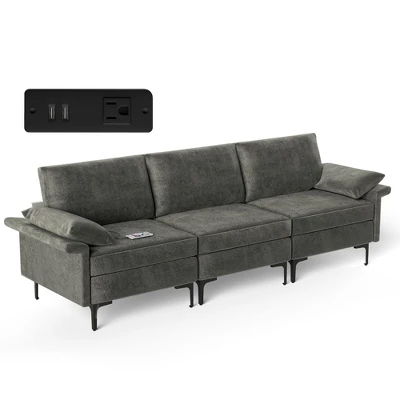 Costway Modern Modular Fabric 3-Seat Sofa Couch With Socket USB Ports & Metal Legs Grey/Blue 13 Costway Modern Modular Fabric 3-Seat Sofa Couch With Socket USB Ports & Metal Legs Grey/Blue - Image 11