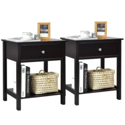 Costway 2PCS 2-Tier Nightstand Modern Side End Table W/ Drawer & Open Shelf -Costway GUEST b7a62e9d 18ca 45bf a244 beffd74a8c06