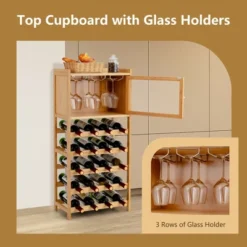 Costway 20-Bottle Bamboo Wine Rack Cabinet Freestanding Display Shelf W/ Glass Hanger -Costway GUEST b7abbb03 6269 4181 a058 dc68ce7dd5a0