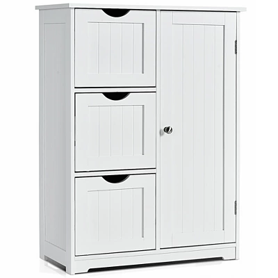 Costway Bathroom Floor Cabinet Side Storage Cabinet With 3 Drawers And 1 Cupboard Grey Black 12 Costway Bathroom Floor Cabinet Side Storage Cabinet With 3 Drawers And 1 Cupboard Grey Black - Image 10