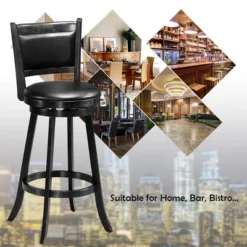 Costway Set Of 2 29'' Swivel Bar Height Stool Wood Dining Chair Barstool Black -Costway GUEST b7c65a71 1a5f 43de 861e 79d7f4b1f008
