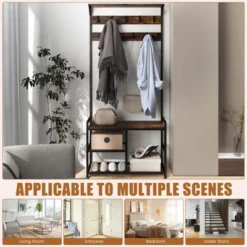 Costway 3-in-1 Coat Rack Industrial Hall Tree Shoe Bench Entryway Storage Shelf With Hooks -Costway GUEST b7dae37b 77d6 4249 acea 6c0243f94f39