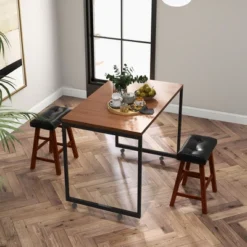 Costway Set Of 2 Upholstered Barstools 24''/29'' Backless Rubberwood Dining Chairs Black&Brown -Costway GUEST b7dafbd1 1ba6 494f b283 15c70561e172