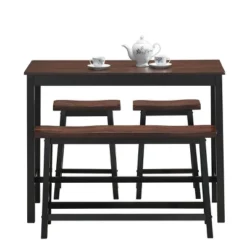 Costway 4 Pcs Solid Wood Counter Height Table Set W/ Height Bench & Two Saddle Stools Brown -Costway GUEST b804dedd 2f7a 4986 b48e 8780b74f73bf