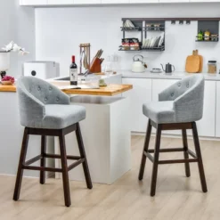 Costway Set Of 4 Swivel Bar Stools Tufted Bar Height Pub Chairs With Rubber Wood Legs Grey/Beige -Costway GUEST b85b4f8e 6416 4e62 861f 3969082692ec
