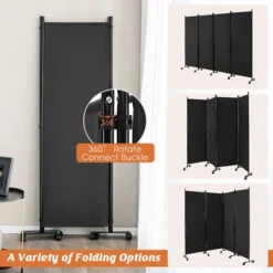 Costway 4-Panel Folding Room Divider 6FT Rolling Privacy Screen With Lockable Wheels Black/Brown/Grey/White -Costway GUEST b8651953 d331 45cb 829f 4ebef3752da7