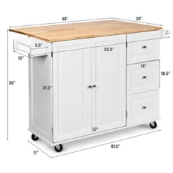 Costway Drop-Leaf Kitchen Island Trolley Cart Wood Storage Cabinet W/ Spice Rack White