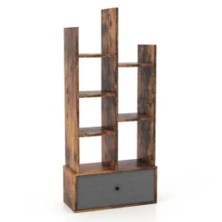 Costway Industrial Bookshelf Rustic Wooden Shelf Organizer With Non-woven Fabric Drawer -Costway GUEST b8ae79b3 a070 4e5d ac79 b0e069fa61a6