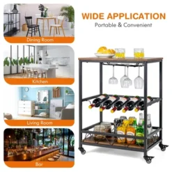 Costway Kitchen Cart Serving Trolley On Wheels W/ Wine Rack Glass Holder -Costway GUEST b905b3ae 14c4 43a9 8bc6 36a0973786ea