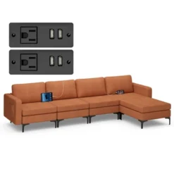 Costway Modular L-shaped Sectional Sofa W/ Reversible Chaise & 4 USB Ports OrangeDark Grey -Costway GUEST b91d0e34 f917 418a b41a 6df8d0240082