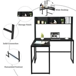 Costway 55'' L-Shaped Desk Corner Computer Desk W/Hutch Black -Costway GUEST b9894de3 8907 4b5b 9cfd 327ef018dea2