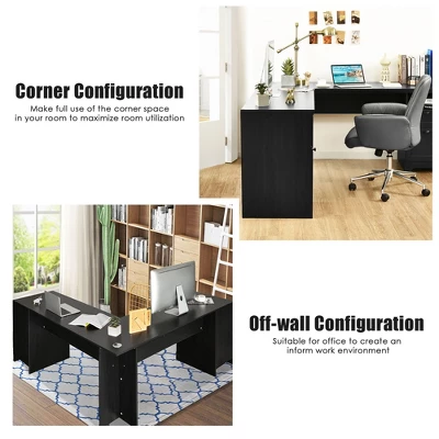 Costway L-Shaped Corner Computer Desk Writing Table Study Workstation W/ Drawers Storage Black 9 Costway L-Shaped Corner Computer Desk Writing Table Study Workstation W/ Drawers Storage Black - Image 7