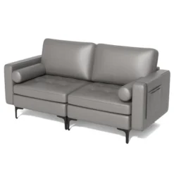 Costway Modern Loveseat 2-Seat Sofa Couch With 2 Bolsters Side Storage Pocket Grey/Red -Costway GUEST b9df5e75 f81f 4fb4 b6c2 b1e51611886f