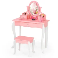 Costway Kids Vanity Princess Makeup Dressing Table Stool Set W/ Mirror Drawer -Costway GUEST b9f4fecb 6ae9 4ebc 9382 e4374a248990