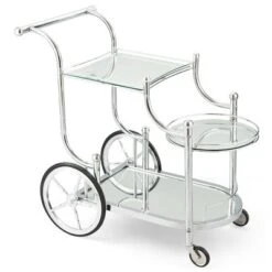 Costway Kitchen Cart Tea Cart Glass Shelves & Metal Frame With Wheels -Costway GUEST ba014f89 5cdf 409b a3fa fb42b3453acd