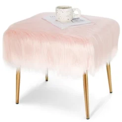 Costway Faux Fur Vanity Stool Square Furry Ottoman W/ Golden Metal Legs 21 Costway Faux Fur Vanity Stool Square Furry Ottoman W/ Golden Metal Legs -Costway GUEST ba20f184 0115 4293 a1b6 6788eed9d65a