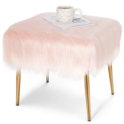 Costway Faux Fur Vanity Stool Square Furry Ottoman W/ Golden Metal Legs 12 Costway Faux Fur Vanity Stool Square Furry Ottoman W/ Golden Metal Legs - Image 10