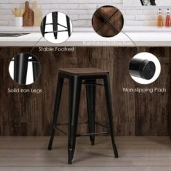 Costway Set Of 4 Counter Height Backless Barstool 26'' Metal Stackable Stool W/Wood Seat -Costway GUEST ba35e1a6 705b 4df4 bf63 eef64c7a2afa