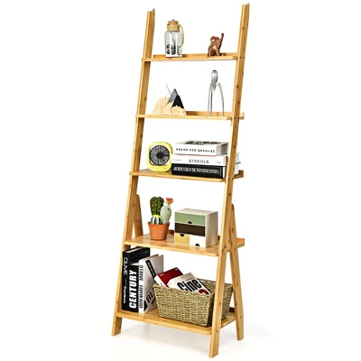 Costway 5-Tier Bamboo Ladder Shelf Bookshelf Display Storage Rack Flower Stand 12 Costway 5-Tier Bamboo Ladder Shelf Bookshelf Display Storage Rack Flower Stand - Image 10