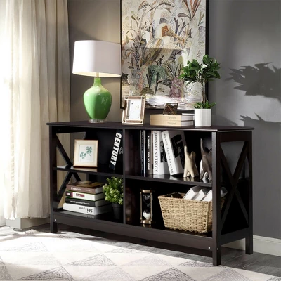 Costway TV Stand Entertainment Media Center For TV's Up To 55'' W/ Storage Shelves Brown/Gray/White 4 Costway TV Stand Entertainment Media Center For TV's Up To 55'' W/ Storage Shelves Brown/Gray/White - Image 2