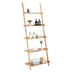 Costway 5-Tier Ladder Shelf Bamboo Bookshelf Wall-Leaning Storage Display Plant Stand -Costway GUEST ba5a6585 5356 42be ad4a bd2bdde74c06
